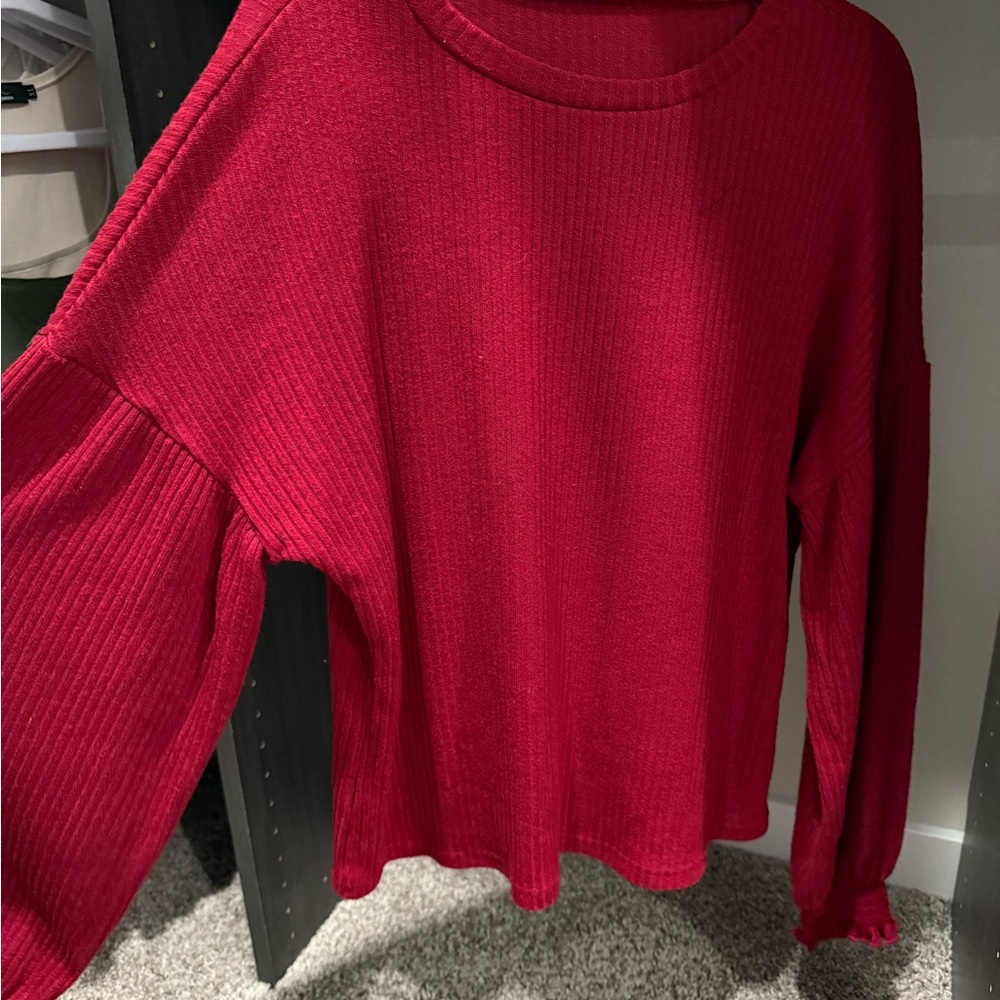 Elegant Red Women's Ribbed Sweatshirt